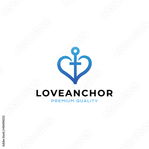 Cross christian love anchor logo vector icon illustration line style