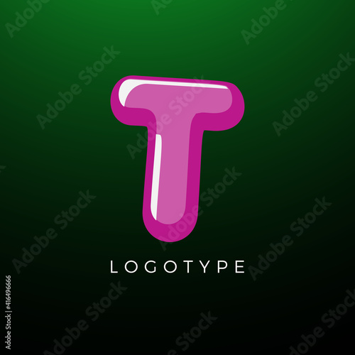 3D playful Letter T, Kids and joy style symbol for school, preschool, comic book, kids zone decoration, festive or baby game logo template. Vector typography design for logotype and monogram