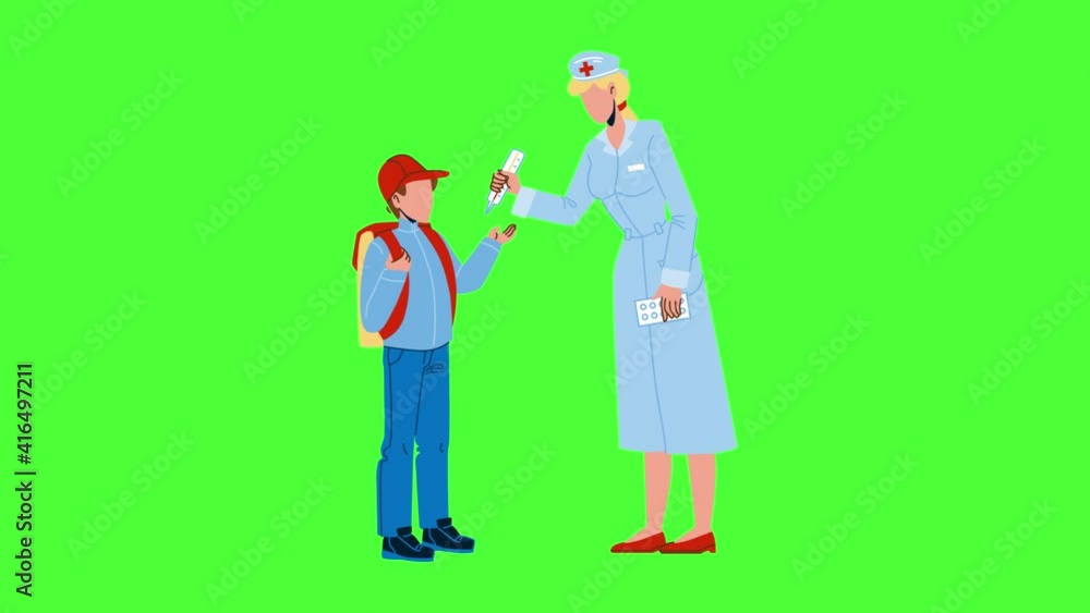 School Doctor Measuring Pupil Temperature Animation School Doctor Measuring Pupil Temperature Animation