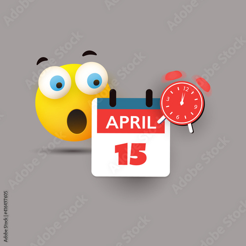 USA Tax Day Concept - Calendar Design Template - Tax Deadline, Due Date for Federal Income Tax Returns: 15th April