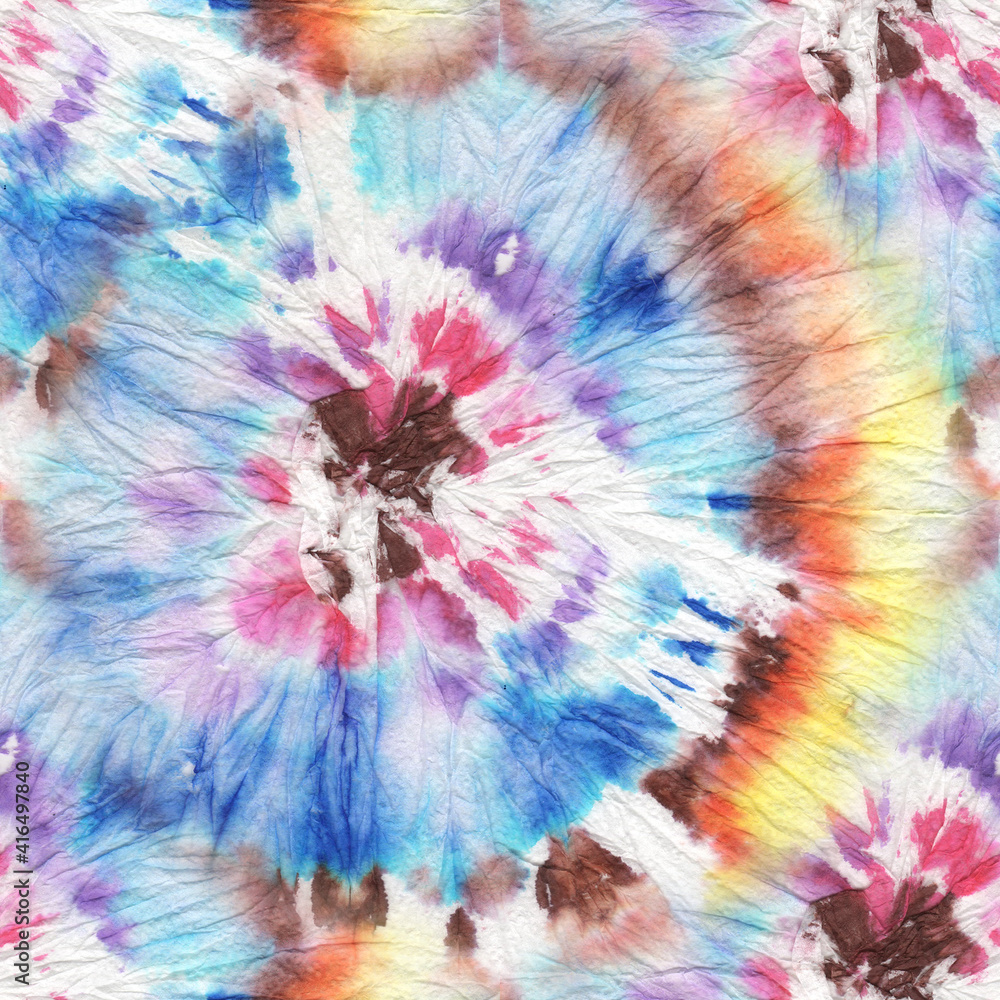 Psychedelic Bright Tie Dye Spiral.  Dyed Swirl Fabric. Blue Tie Dye Spiral. Cool 60s Pattern. Apparel Tie Dye Spiral.  Cool Hippie Dyed Fabric. 1960 Effect Fabric.