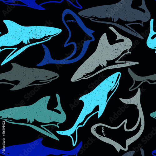 Abstract seamless pattern with sharks.Grunge modern background for boys 