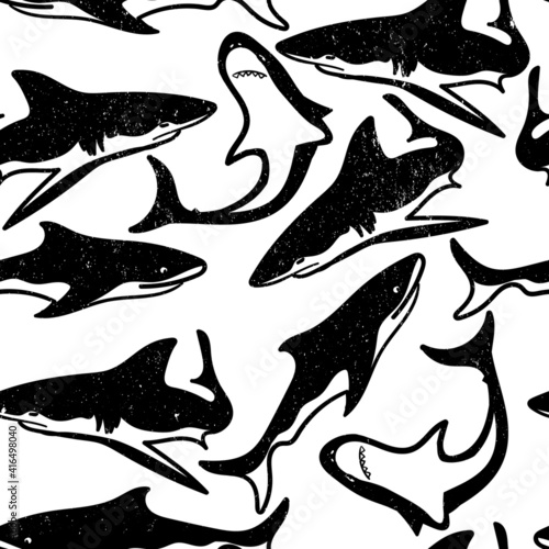 Abstract seamless pattern with sharks.Grunge modern background for boys 
