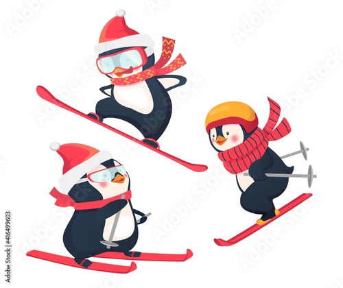 Penguin skier isolated