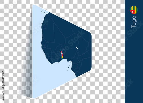 Togo map and flag on transparent background.
