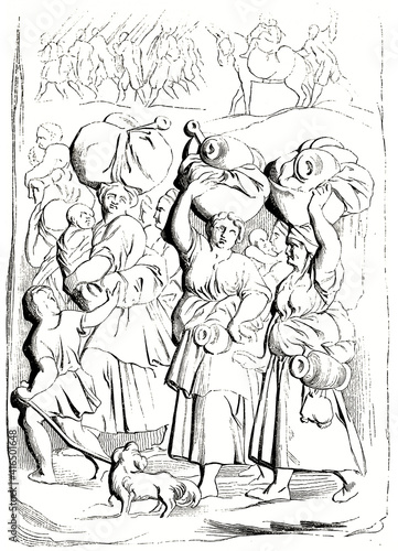 Obraz na plátně bas-relief reproduction from Francis I tomb in Saint-Denis abbey, depicting sutlers