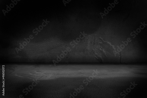 Black  dark and gray abstract cement wall and studio room   interior texture for display products. Room black floor is made of dark plaster.