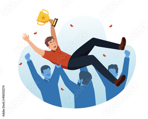 an illustration of a young man is celebrating his achievement with his teammate