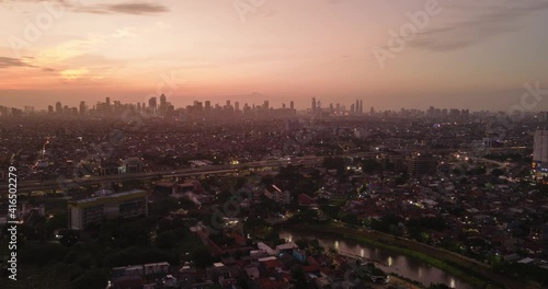 Aerial Night View Timelapse highway in eastern jakarta city