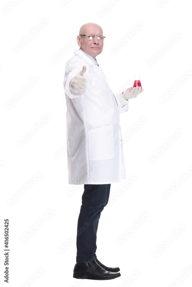 medical laboratory employee with a laboratory flask. medical laboratory employee with a laboratory flask.