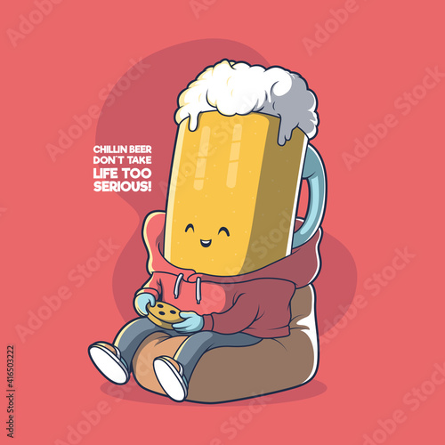 Beer mug Chillin vector illustration. Stay home, party, fun, motivation design concept.