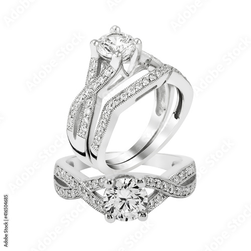 white gold split-shank engagement ring with a round cut diamond jewelry