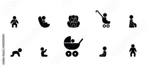 child icon set, isolated pictogram, stick figurine man, toddler symbol, kid on white background