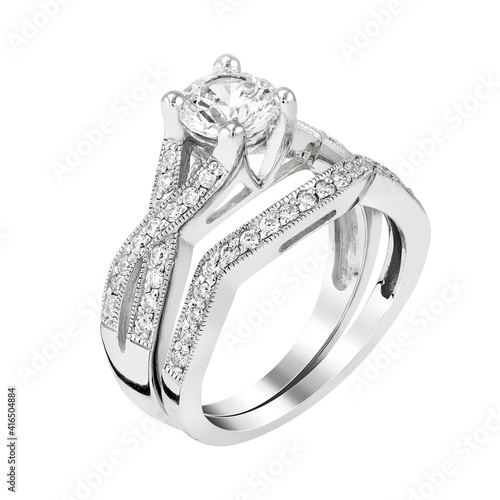white gold split-shank engagement ring with a round cut diamond jewelry