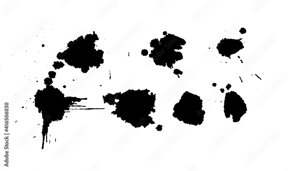 Hand Drawn Set of black paint drop. Abstract Brush Background. Grunge Vector Illustration