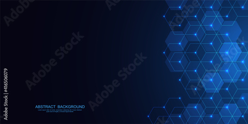 Abstract background with geometric shapes and hexagon pattern. Vector illustration for medicine, technology or science design