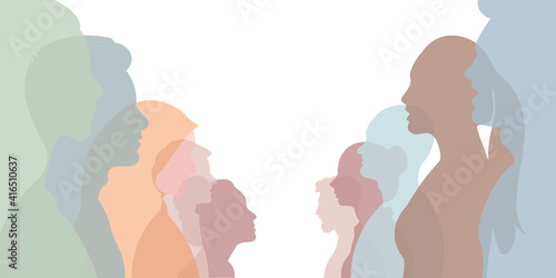 Group of multi-ethnic business co-workers and colleagues. Silhouette of diversity people side. vector illustration.	
