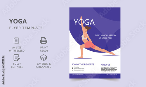 Card for Woman yoga studio with floral ornament. Yoga Flyer. Vector illustrations for Yoga flyer layout, marketing material, template. 