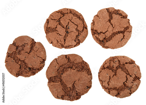 round biscuit chocolate chip cookie isolated on white background