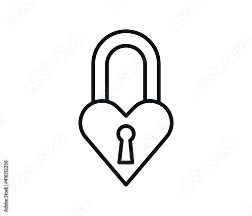 Lock with a heart line and solid icon. Heart shape lock and heart illustration isolated on white. Unlock Love symbol, heart and keyhole sign outline style design, designed for web and app. 