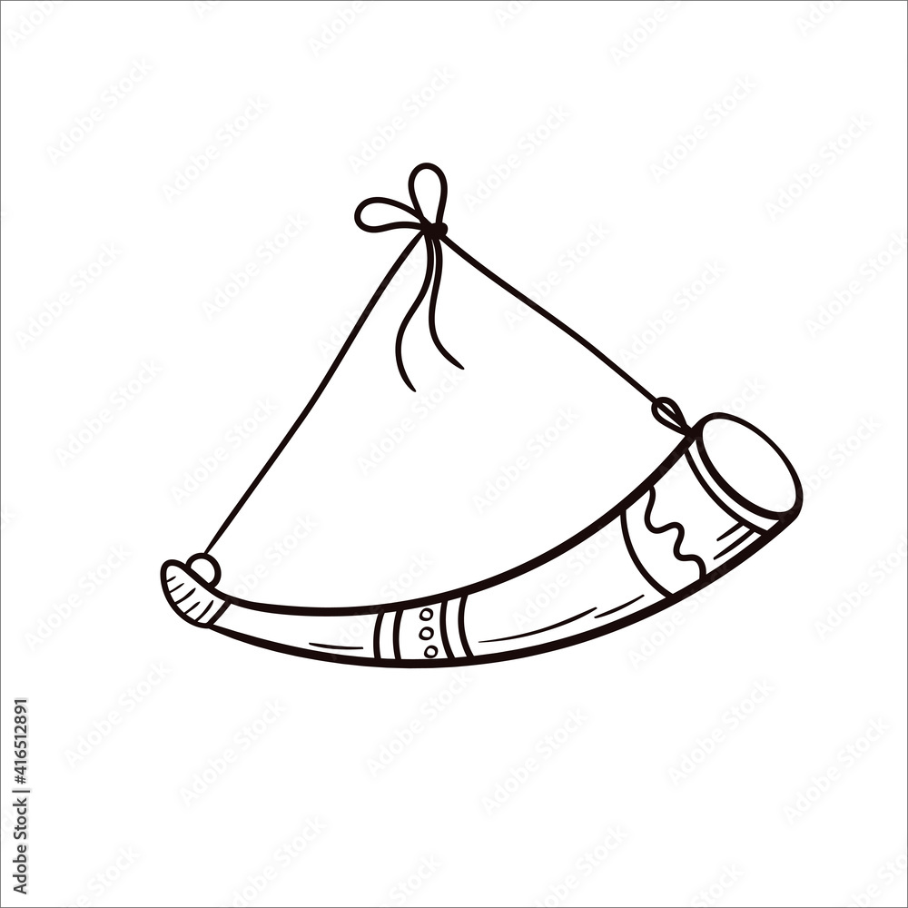 Animal horn for drinking alcoholic beverages. Vector hand-drawn clip art in the Scandinavian style on a white background.