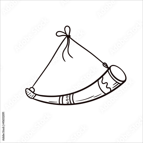 Animal horn for drinking alcoholic beverages. Vector hand-drawn clip art in the Scandinavian style on a white background.