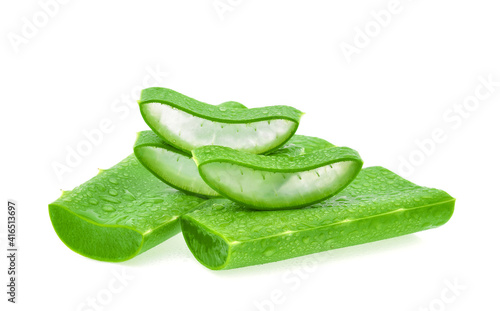 Aloe vera with drop of water isolated on white background.