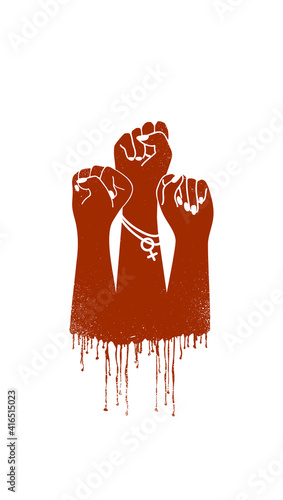Flat vector illustration of three fists.Protest symbol.Power sign.