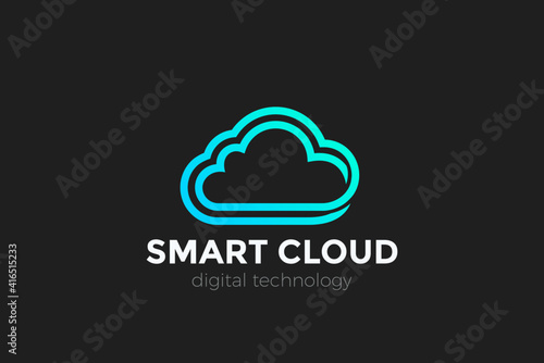 Cloud computing Logo design vector template Linear Outline style. Infinite Unlimited Hosting Storage Data Transfer connection Logotype concept icon