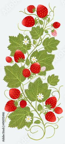 Hand drawn strawberry ornament isolated on white background. Art painting in warm colors.