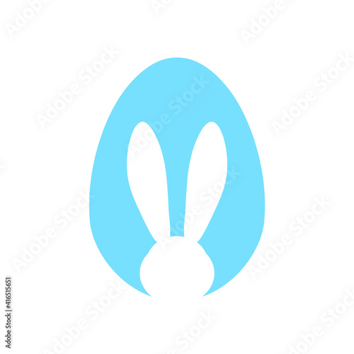 Easter egg shape with bunny ears silhouette on white background - traditional symbol of holiday. Simple eggs hunt - vector illustration. Minimalistic design for card, banner or poster.
