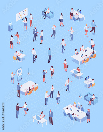 Isomeric office people vector set. Office life. Business people, Teamwork. Vector characters isolated on background..