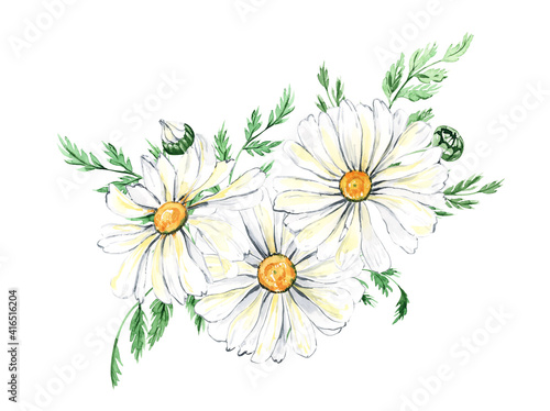 Watercolor daisy wreath clipart, Chamomile flowers clipart, hand painted daisies frames, Watercolor white flowers, meadow flowers isolated for baby shower, wedding, birthday card, easter