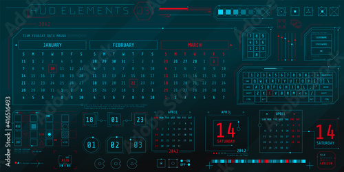 A set of HUD calendars elements for a futuristic interface.