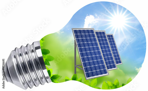 light bulb with solar panels green energy concept 