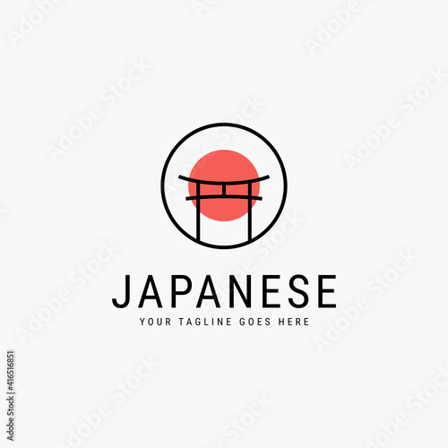 torii gate line art minimalist logo vector illustration design