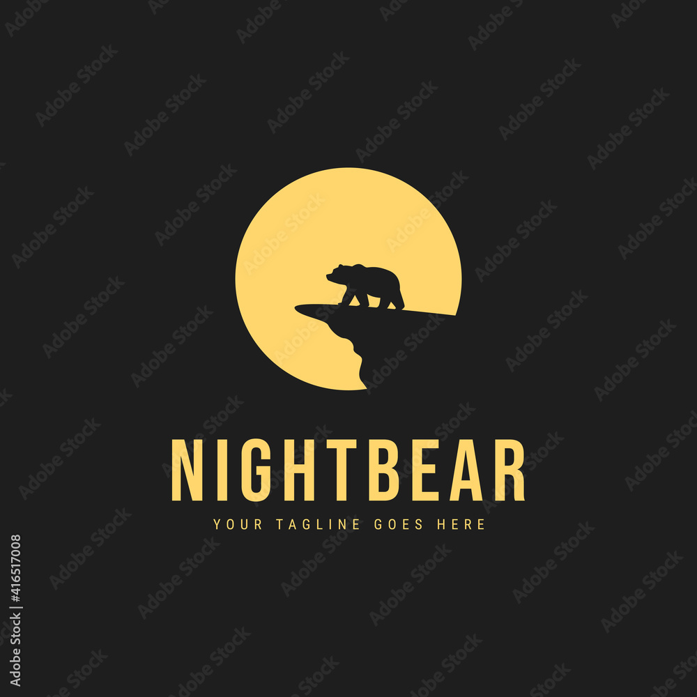 Night bear minimalist silhouette logo vector illustration design