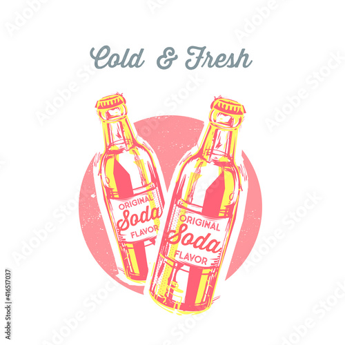Vector emblem of soda bottle, summer drink