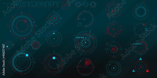 A set of HUD circular elements for a futuristic interface.