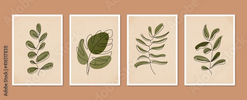 Collection of contemporary art posters. Botanical wall art vector set. Minimal and natural wall art. Abstract Plant Art design for print, wallpaper, cover. Modern vector illustration.
