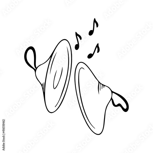 Hand drawn cymbals, musical instruments isolated on a white background. Celebration elements. Doodle, simple outline illustration. It can be used for decoration of textile, paper.