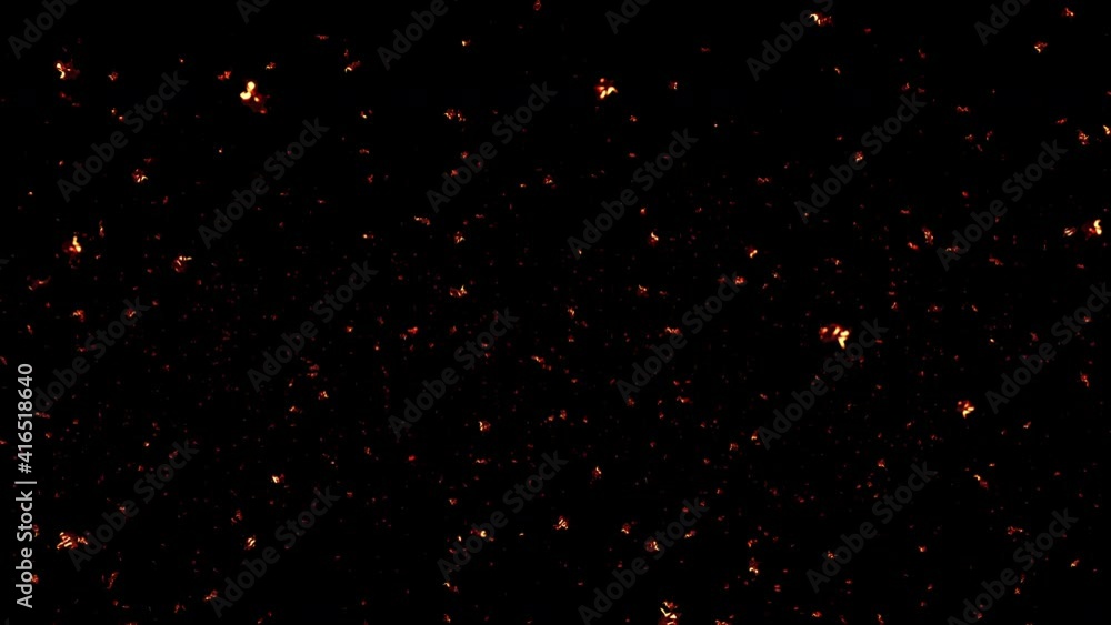 Burning ash flies on a black background. With alpha mask (4K,ultra high ...