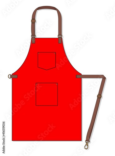 Red Apron Design With Leather Adjustable Strap And Two Pocket Vector