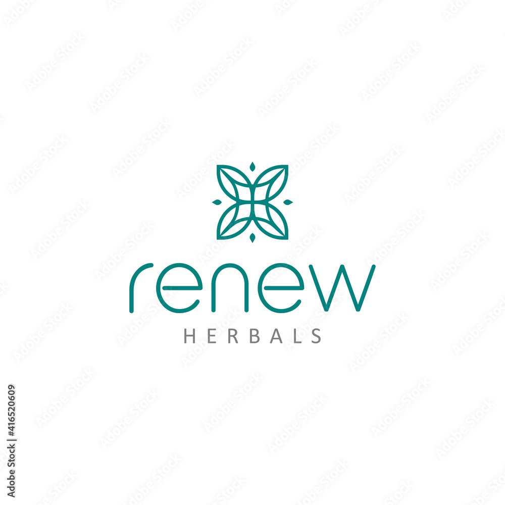 Herbal renew logo design. wellness symbol. Abstract ornamental. boutique business sign vector template.