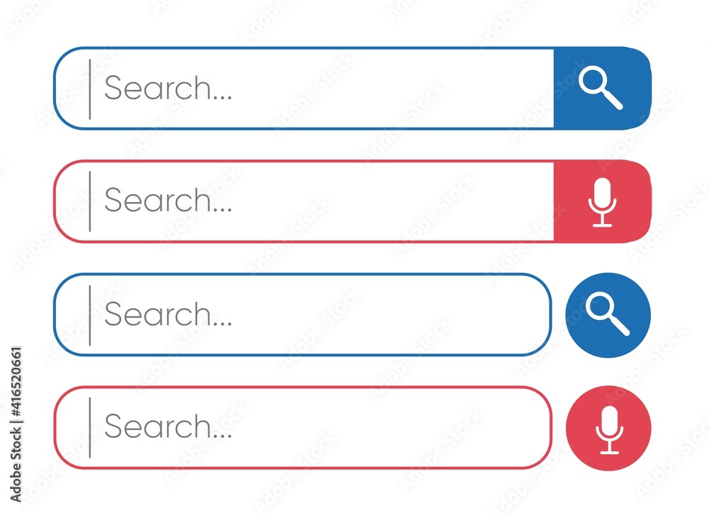 Search Bar for ui, design and web site. Set of search form templates for websites isolated on blue background. Search Address and navigation bar icon. Search Bar for ui, design and web site. Set of search form templates for websites isolated on blue background. Search Address and navigation bar icon.