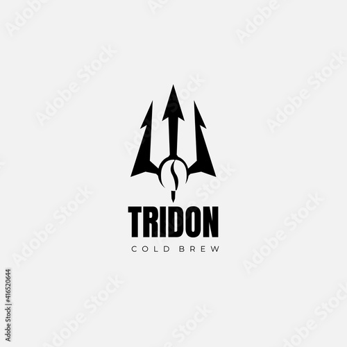 Trident coffee logo design. coffee bean vector. negative space logo. coffee shop symbol. the greek weapon sign. unique coffee shop logo design vector template