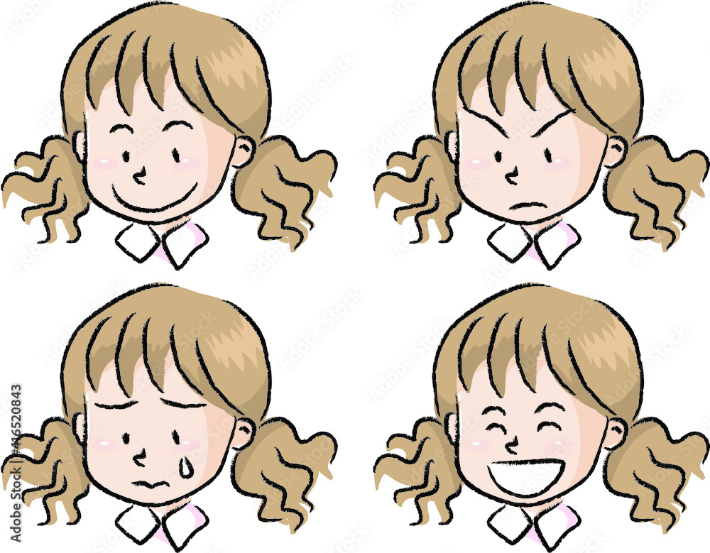 vector cartoon girl face emoji sticker set vector cartoon girl face emoji sticker set
