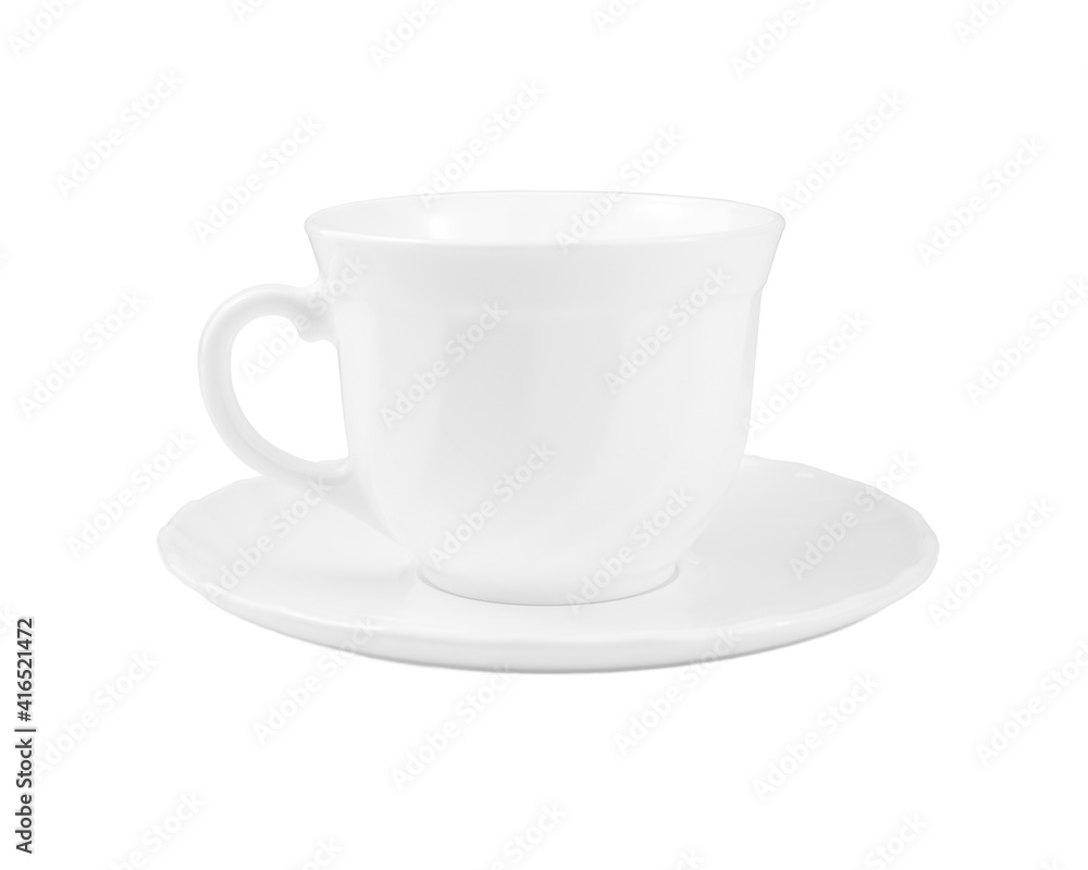 White tea cup and saucer isolated on white background. White tea cup and saucer isolated on white background.
