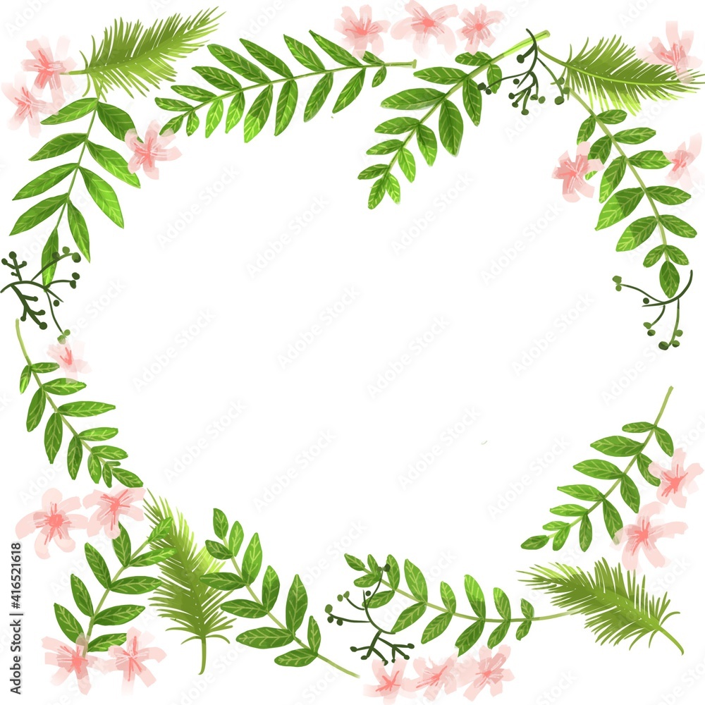 frame on a white background from leaves and flowers frame on a white background from leaves and flowers