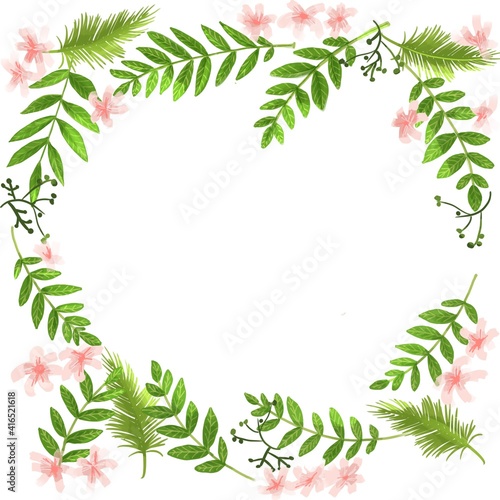 frame on a white background from leaves and flowers